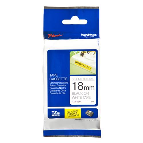 BROTHER TZES241 NASTRO ADESIVO PER STAMPANTI TERMICHE BROTHER 18MM X 8MT COLORE BIANCO STAMPA NERO