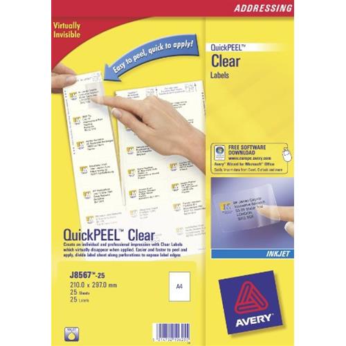 AVERY-ZWECKFORM CONF 25 ETICHETTE ADESIVE 297x210 MM TRASPARENTE FINITURA LUCIDA