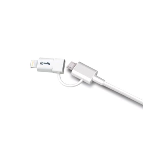CELLY USBML CAVO ADATTATORE USB-LIGHTNING/MICRO USB 1MT COLORE BIANCO
