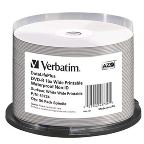 VERBATIM DVD-R 16X WIDE PRINTABLE WATERPROOF NO ID BRAND 4.7GB 50 Pz.