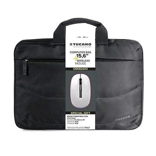 TUCANO IDEA BORSA + MOUSE WIRELESS (BORSA SLIM PER NOTEBOOK DA 15,6" TRACOLLA COLORE NERO + MOUSE WIRELESS COLORE BIANCO)