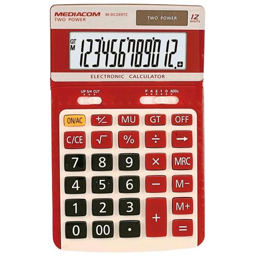 MEDIACOM DC2697C CALCOLATRICE DA TAVOLO 12 CIFRE ALIMENTAZIONE BATTERIA/SOLARE DISPONIBILE COLORI ROSSO O VERDE